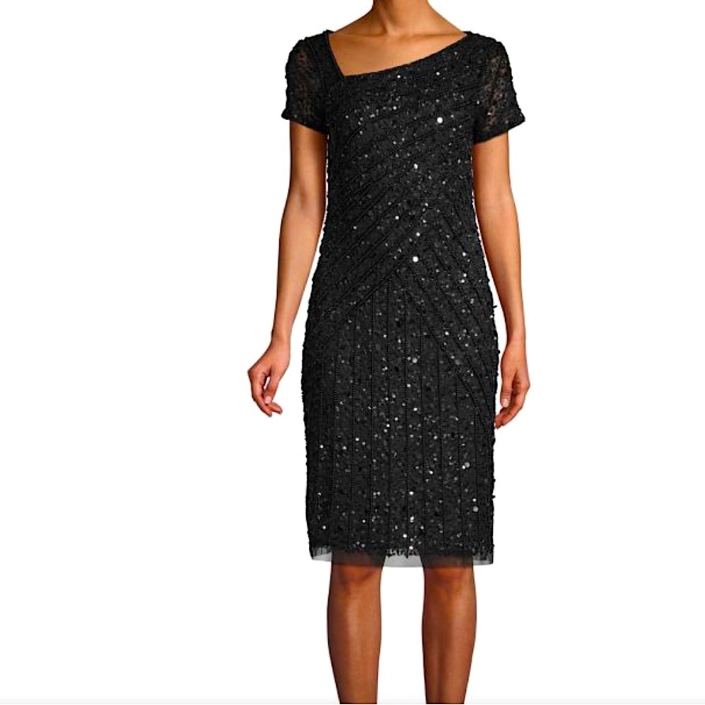 Adrianna Papell Black Short-Sleeve Sequin Midi Dress